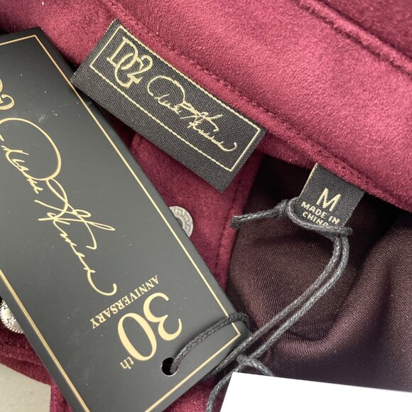 DG2 by Diane Gilman Car Coat Size Medium Faux Suede Fringe Long Sleeve Wine NEW - Picture 6 of 10